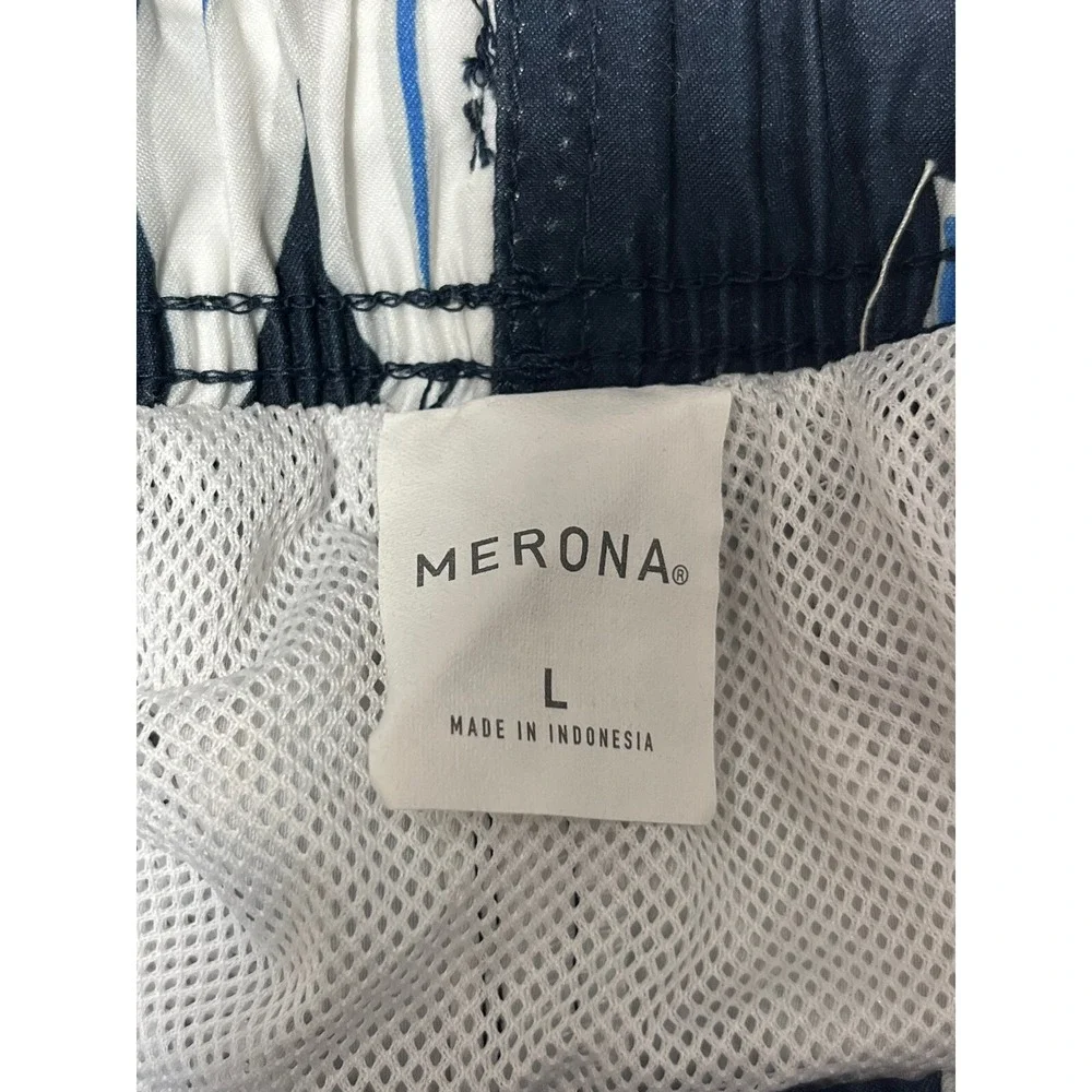 Merona‎ men blue L swim suit trunks shorts floral tropical mesh lined elastic